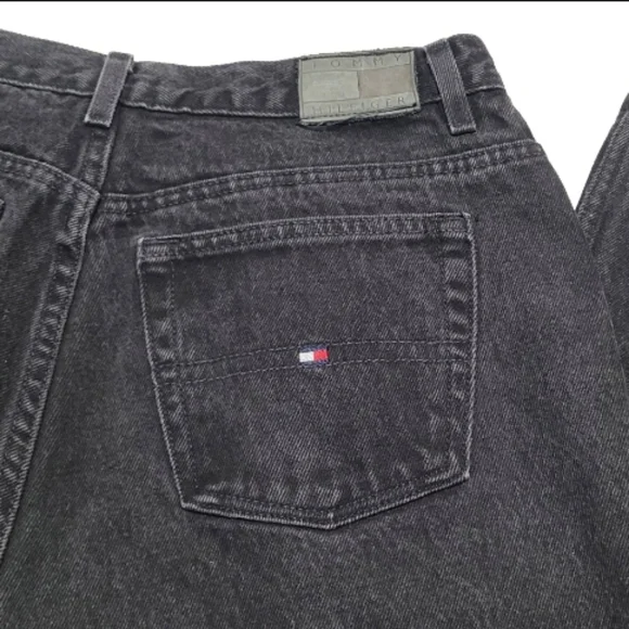 Tommy Hilfiger Vintage 90s Black Stone Wash High Waisted Tapered Leg Denim Jeans - Picture 8 of 10